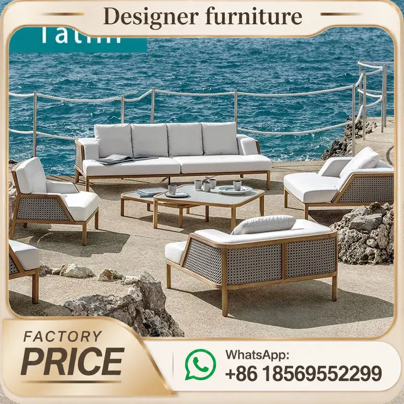 Outdoor Furniture Teak - Buiten teak bankstel, waterdicht touwvlechtwerk, houten